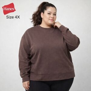 Hanes Originals Brown Crewneck Sweatshirt Relaxed Fit Cozy Basic Pullover 4X
